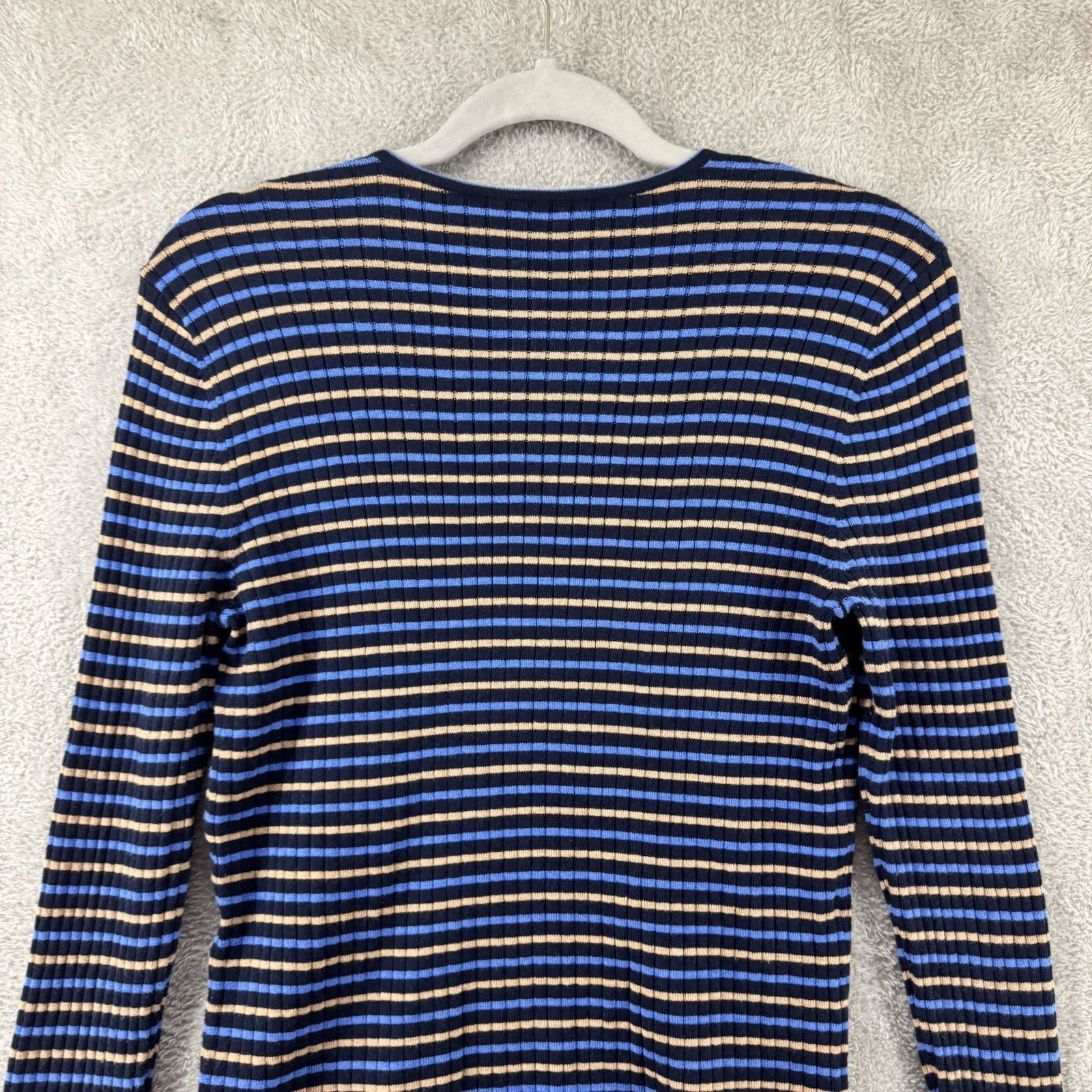 J Mclaughlin Sweater Womens L Blue Striped Rib Knit Annette Crew Classic Preppy — image 7 of 8